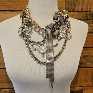 Mishka Piaf goldtone statement necklace made w/ repurposed vintage jewelry